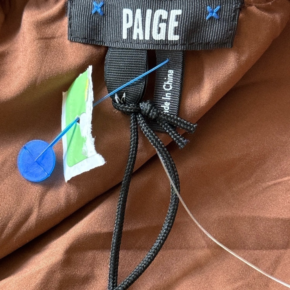 PAIGE Metallic Silk Blend Puff Sleeve Mini Dress Gold Bronze Ruffle Hem - Picture 7 of 10